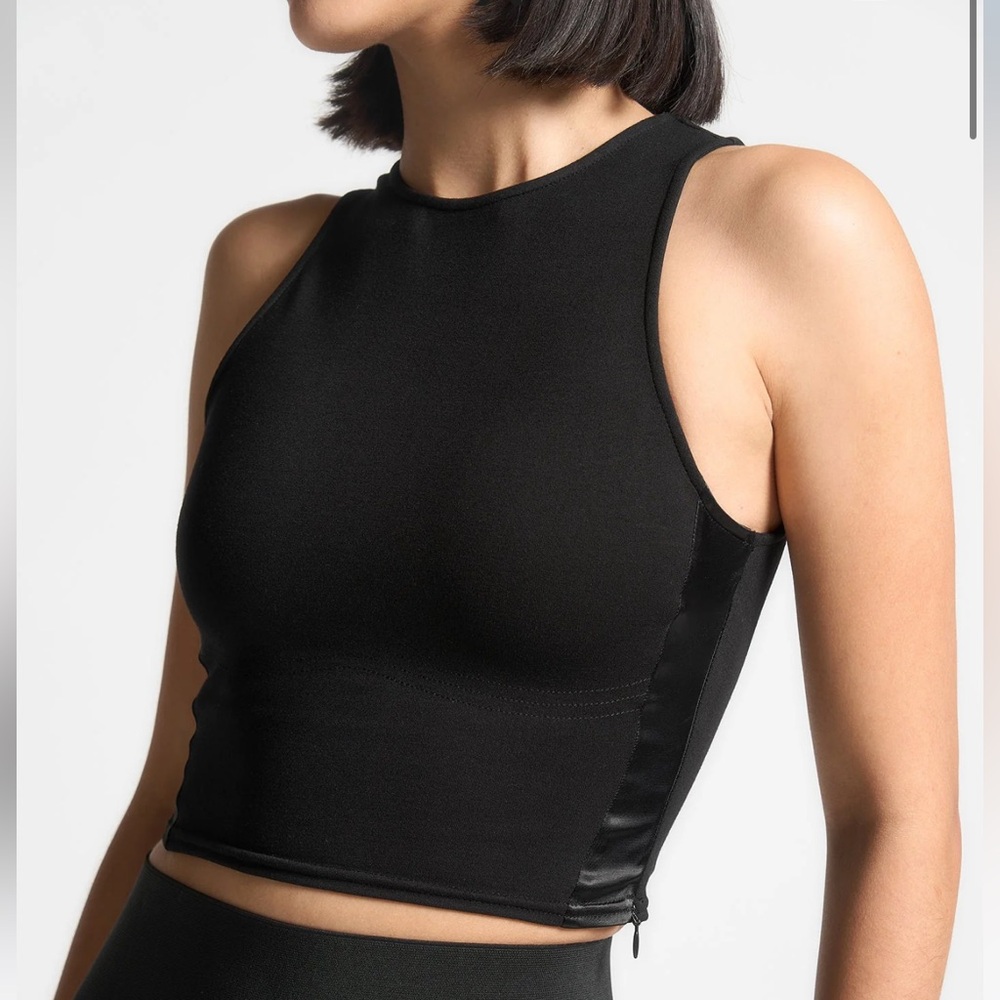 Maniere De Voir Racer Crop Top With Satin Panels